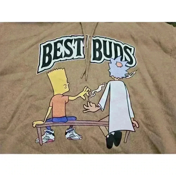 BEST BUDS Bart Simpson & Rick Morty Three Layer Hoodie Medium Smoke 420 - Picture 2 of 6